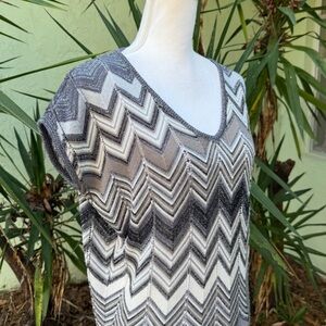 Silver Gray Chevron V Neck Tunic